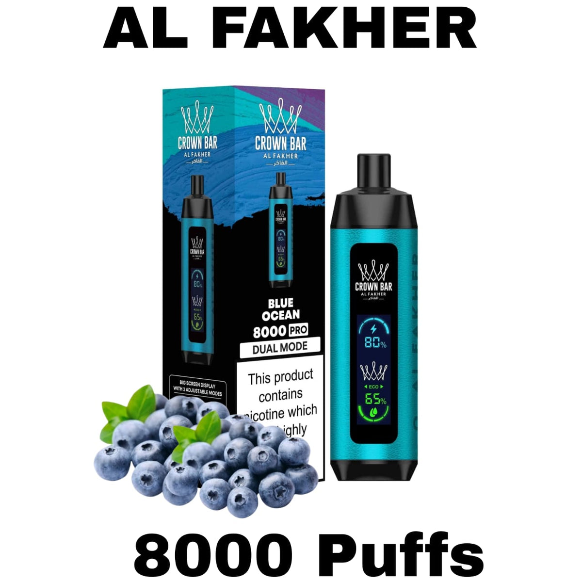 Al Fakher Pro Crown Bar 8000 Puffs  Blue Ocean