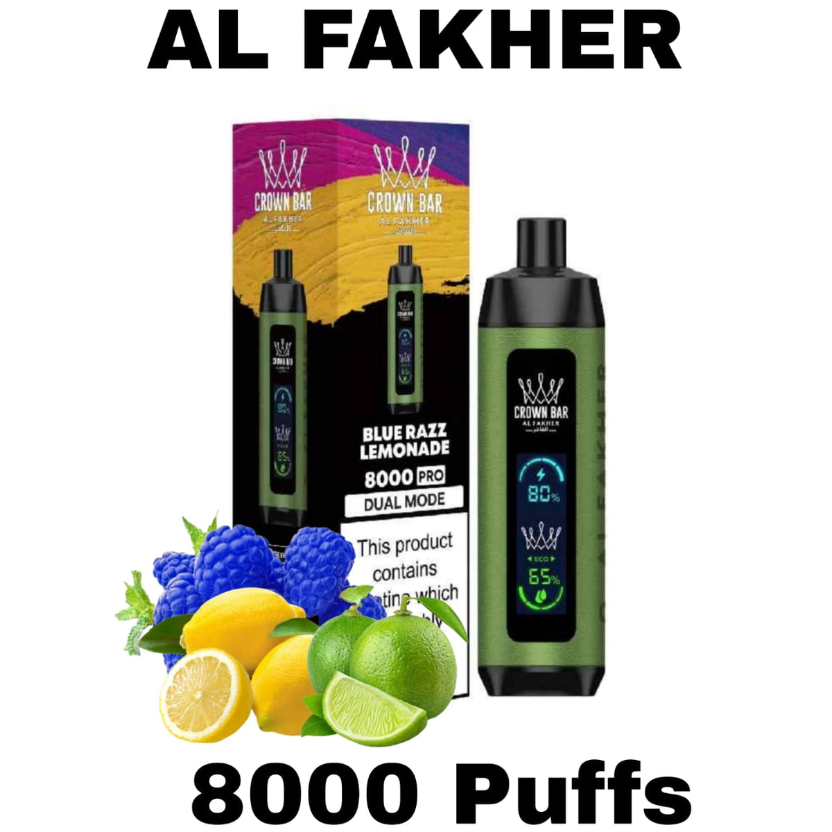 Al Fakher Pro Crown Bar 8000 Puffs Blue Razz Lemonade