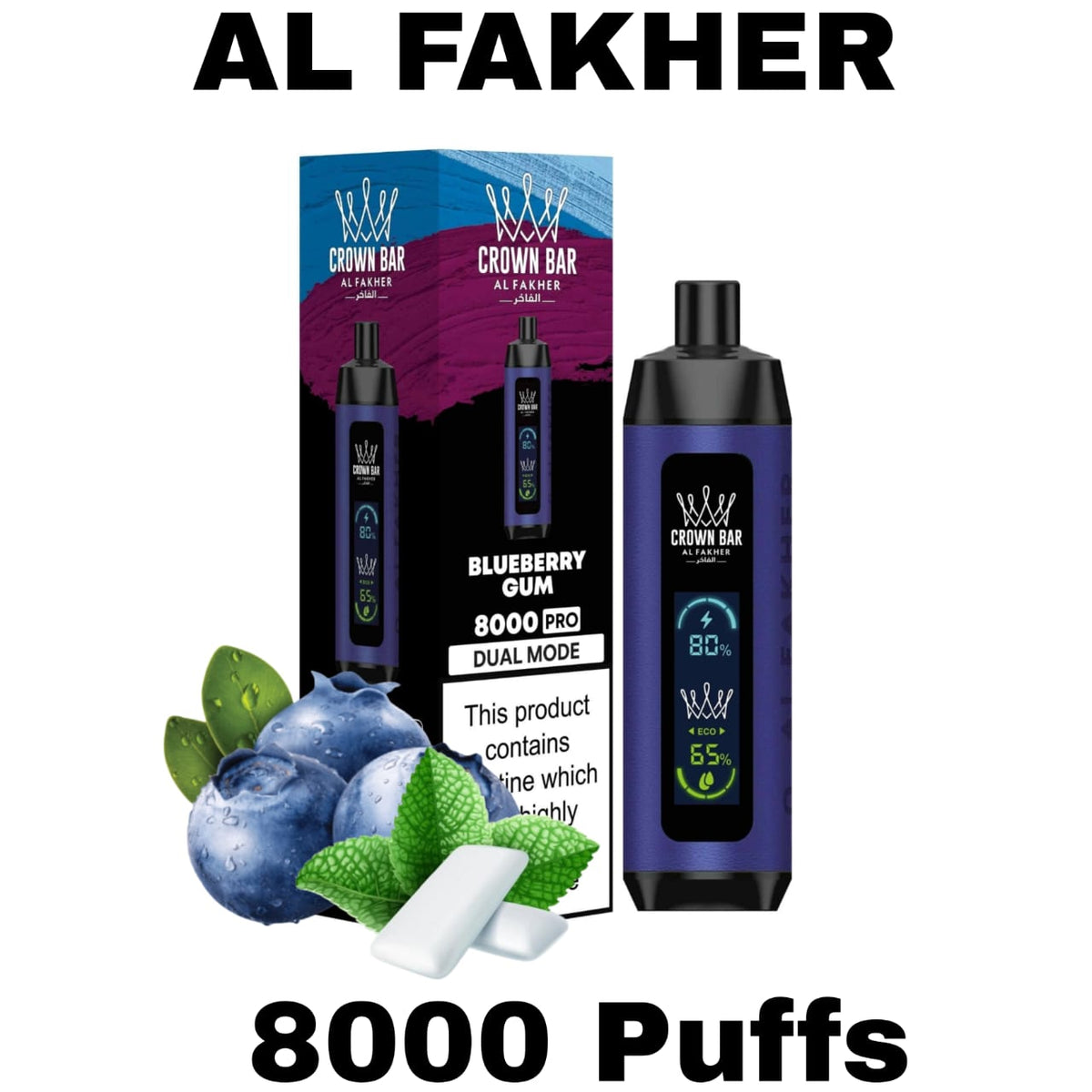 Al Fakher Pro Crown Bar 8000 Puffs Blueberry Gum