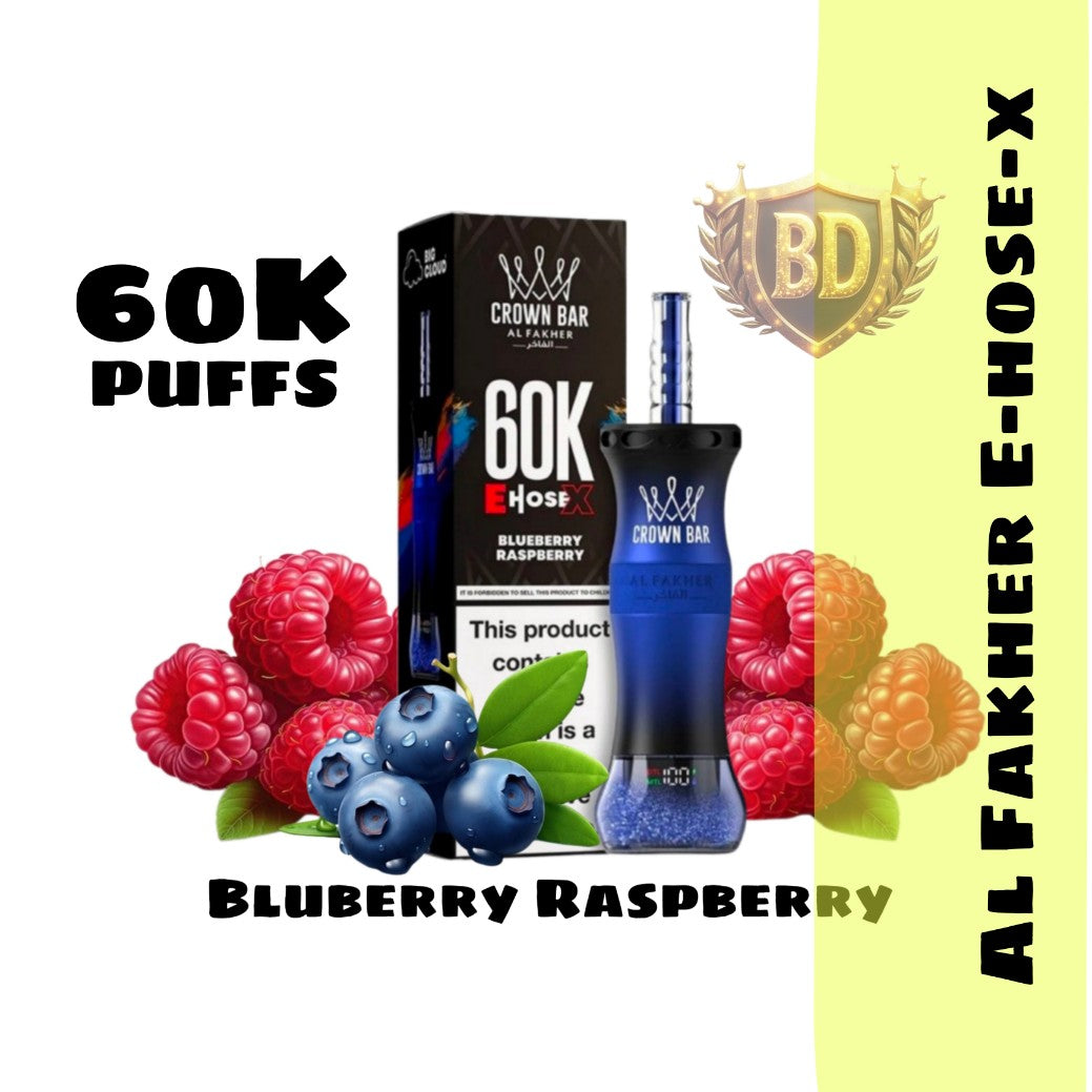 Al Fakher Crown Bar E Hose X 60000 Puffs Blueberry Raspberry