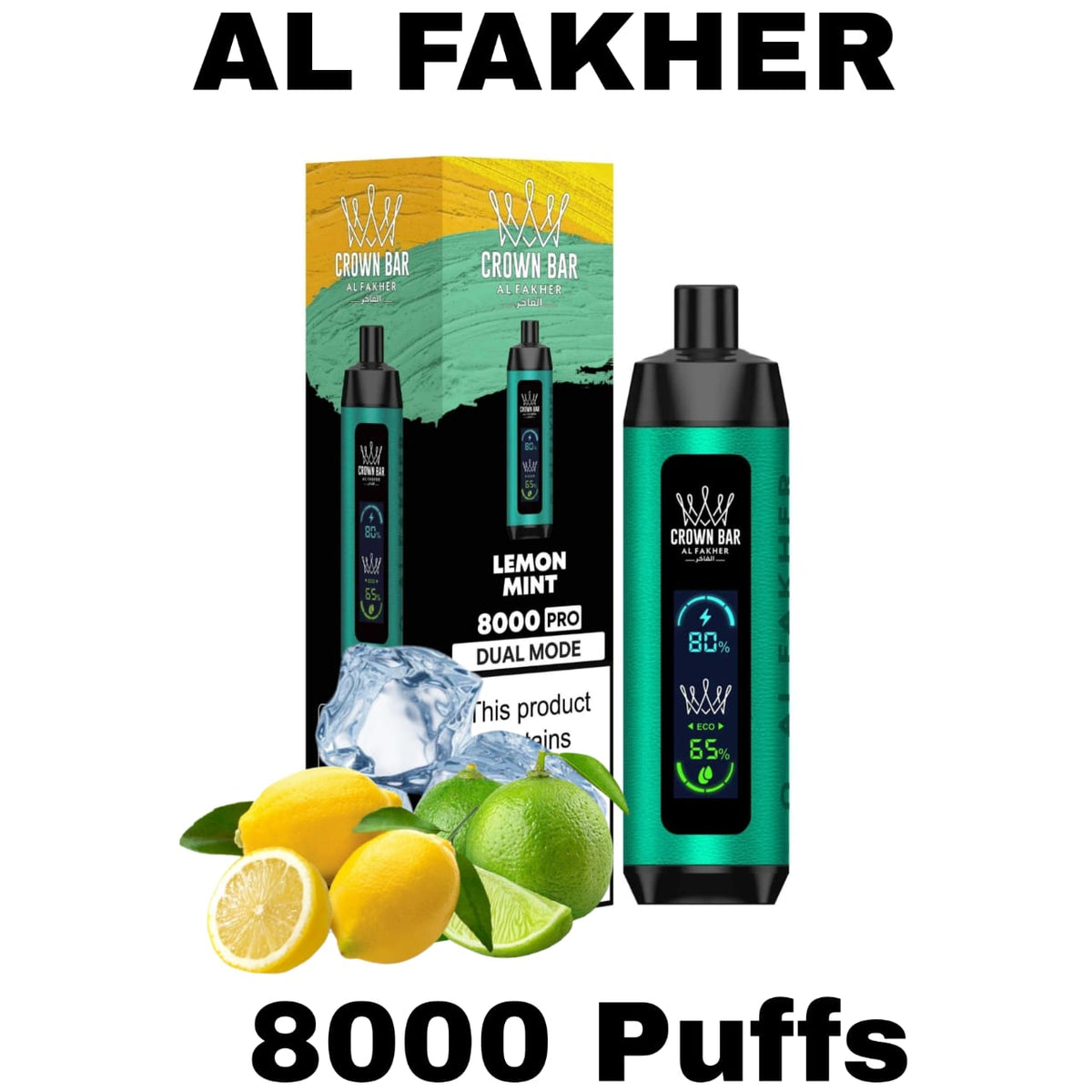 Al Fakher Crown Bar 8000 Puffs Lemon Mint