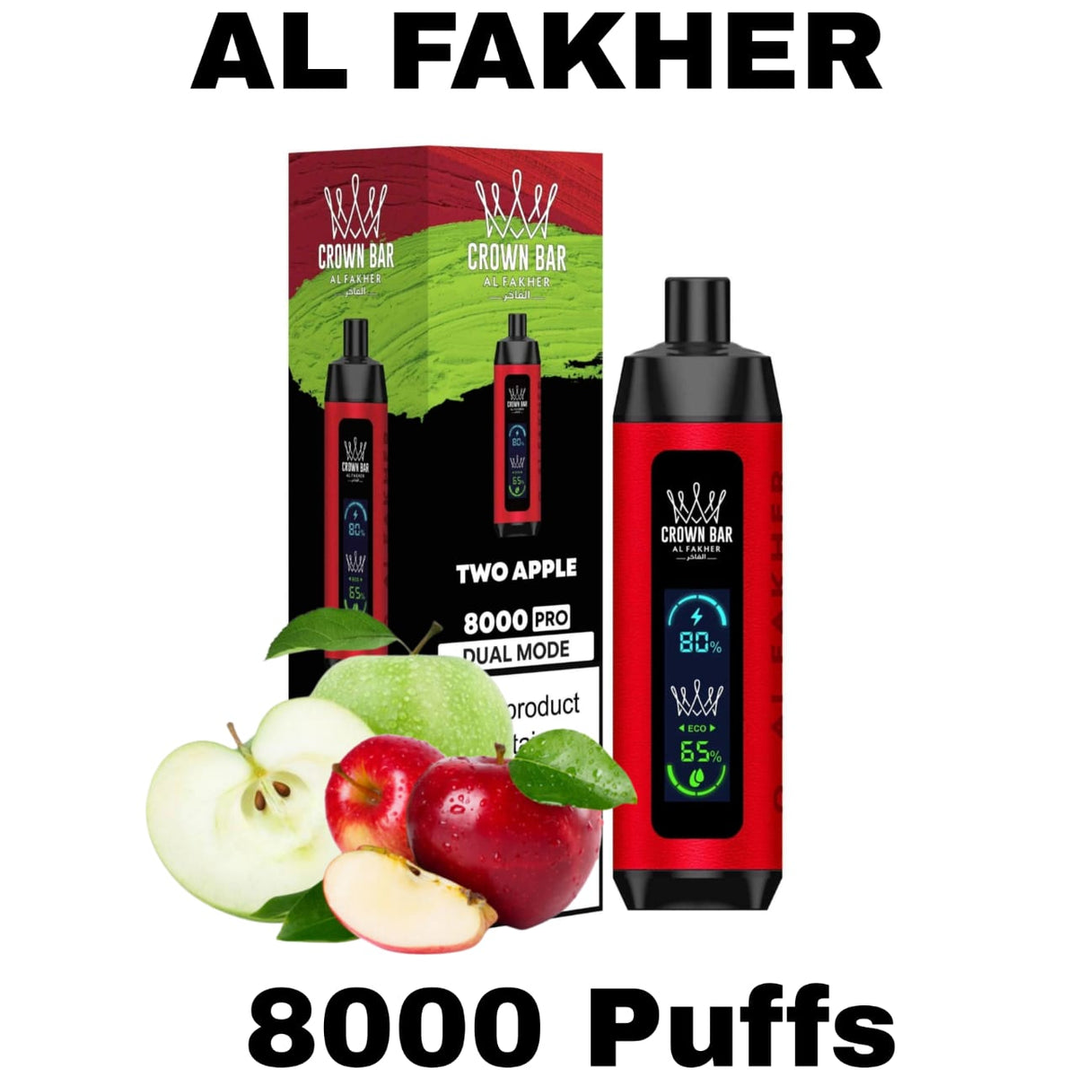 Al Fakher Pro Crown Bar 8000 Puffs Two Apple