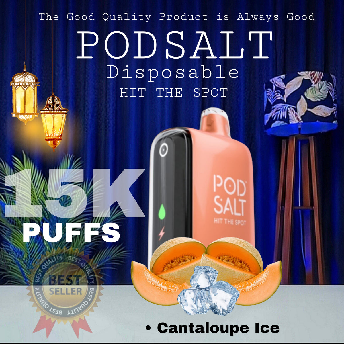 Podsalt 15K Puffs Cantaloupe Ice Disposable Vape in Dubai UAE