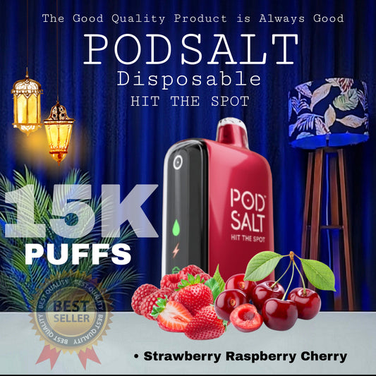 Podsalt 15K Puffs Strawberry Raspberry Cherry Disposable in UAE
